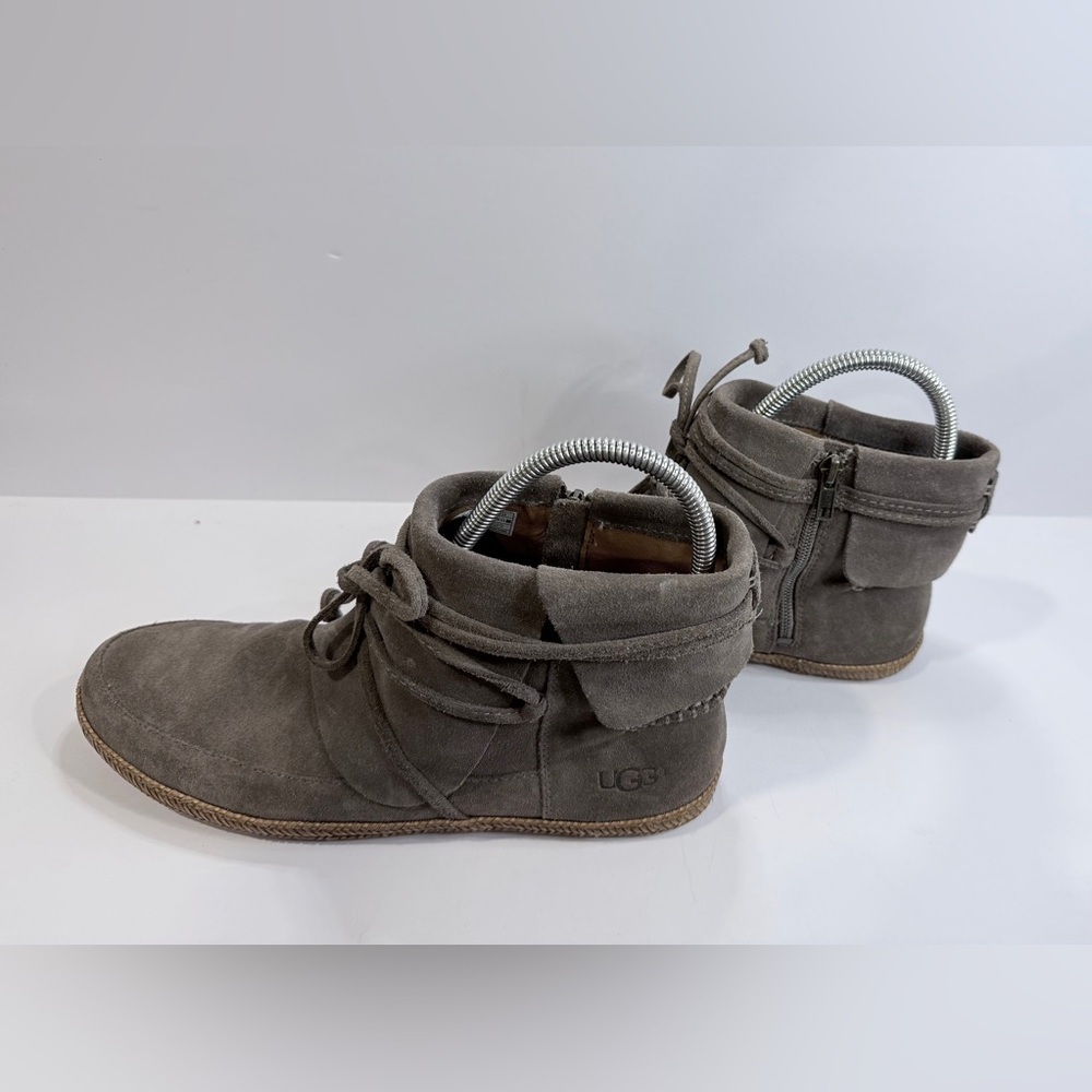 UGG Suede Ankle Boots Taupe Gray Women’s 10 Side Zip Lace Wrap - Picture 9 of 10